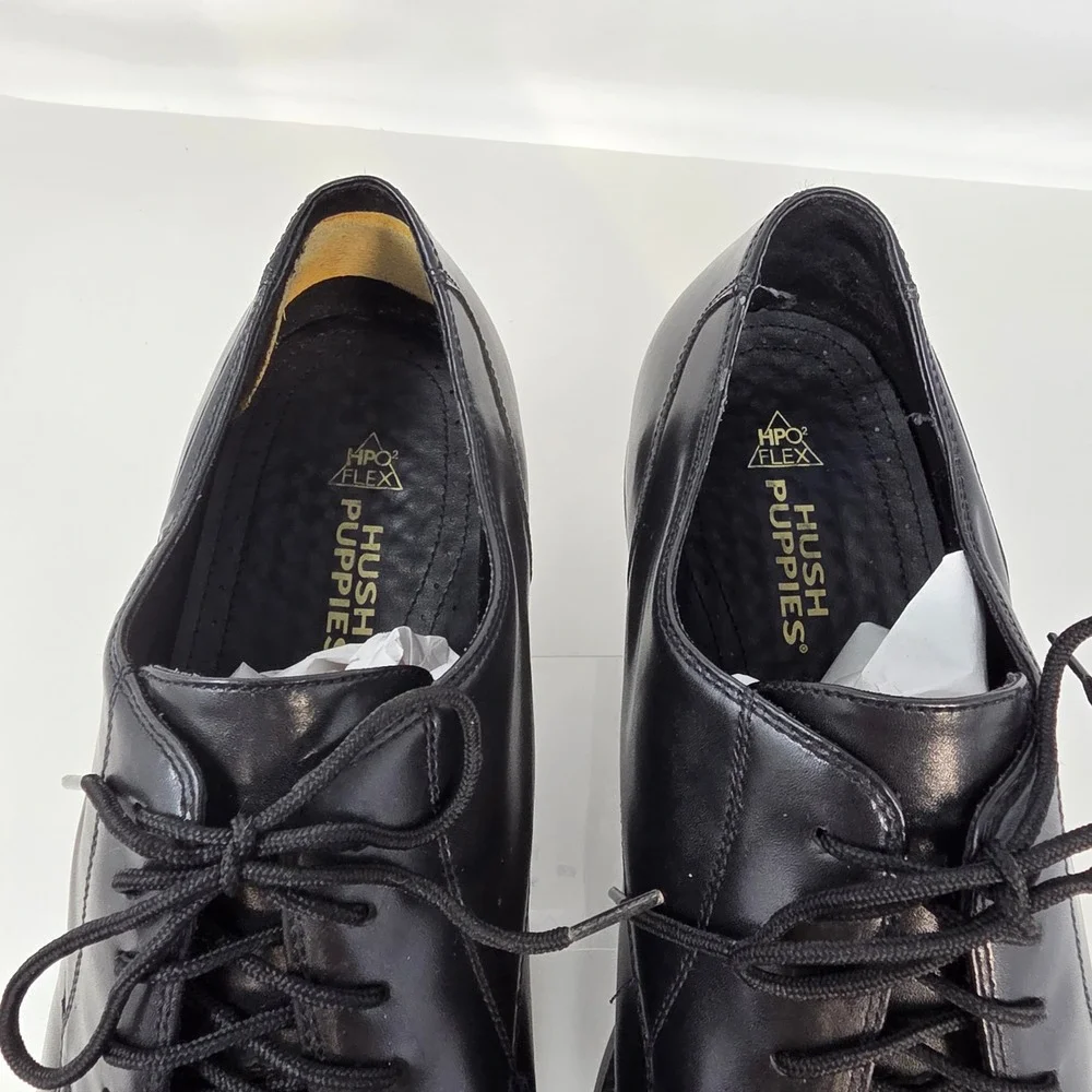Hush Puppies Oxford Mens 13 M 15175 Black Leather Cap Toe Dress Shoes Excellent